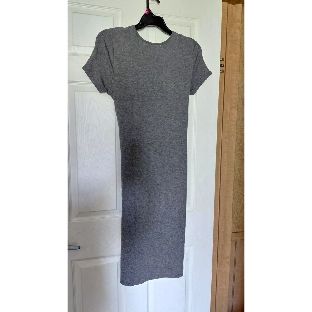 Time and Tru Women's Gray Knit Midi T-Shirt Dress Stretch Tie Waist M